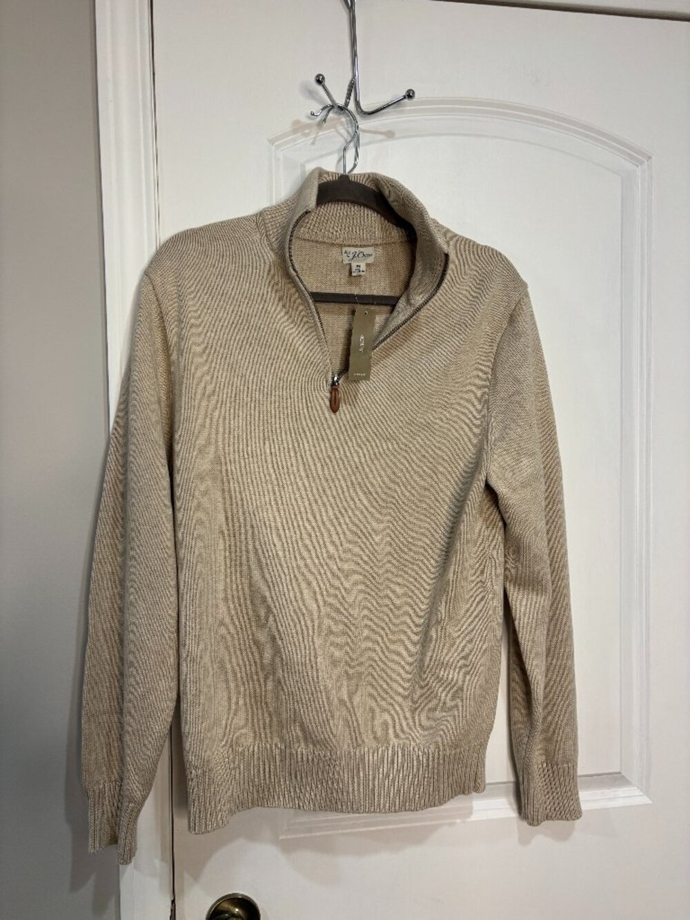 Mens J Crew Cream Knit Quarter Zip Ribbed Sweater Size Medium NWT